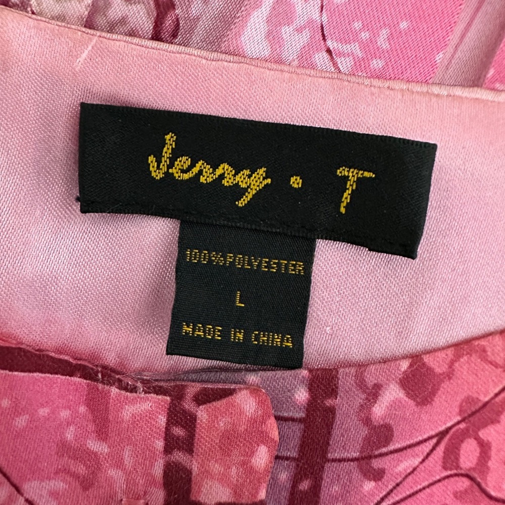 Jerry T Womens Top L Pink Colorful Crinkle Abstract Smocked Tunic Boho‎ Artsy - Picture 10 of 11